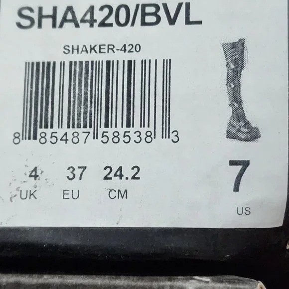 Shaker 420 Black sTRETCH 4.5″ Wedge Heel OTK Thigh Boots Skulls Zippers NY DEMON