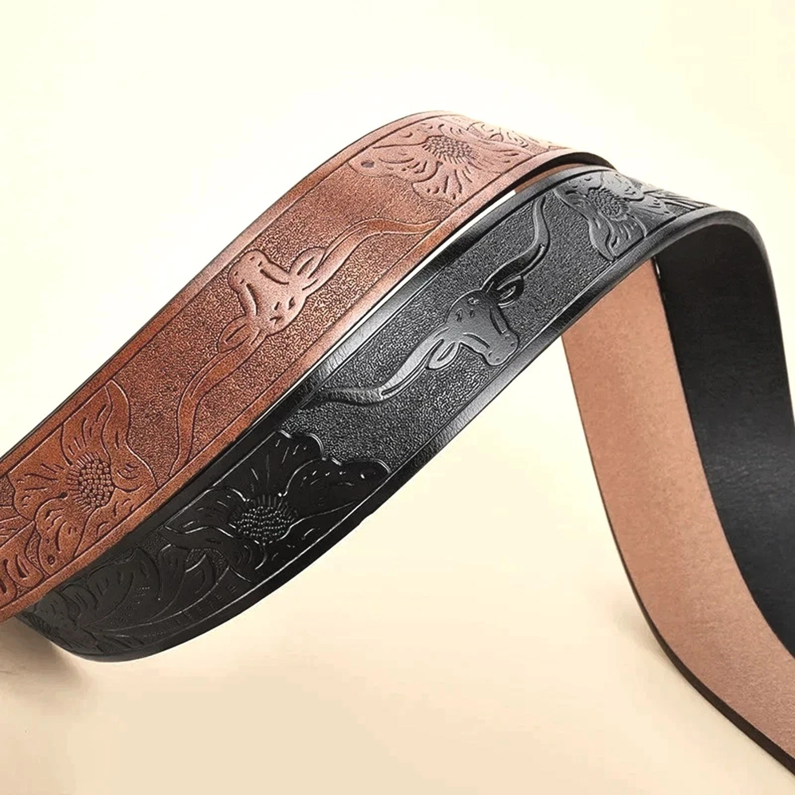 Western Belt Handmade Strap Men’s Full Grain Leather No Buckle Cowboy Rodeo Belt