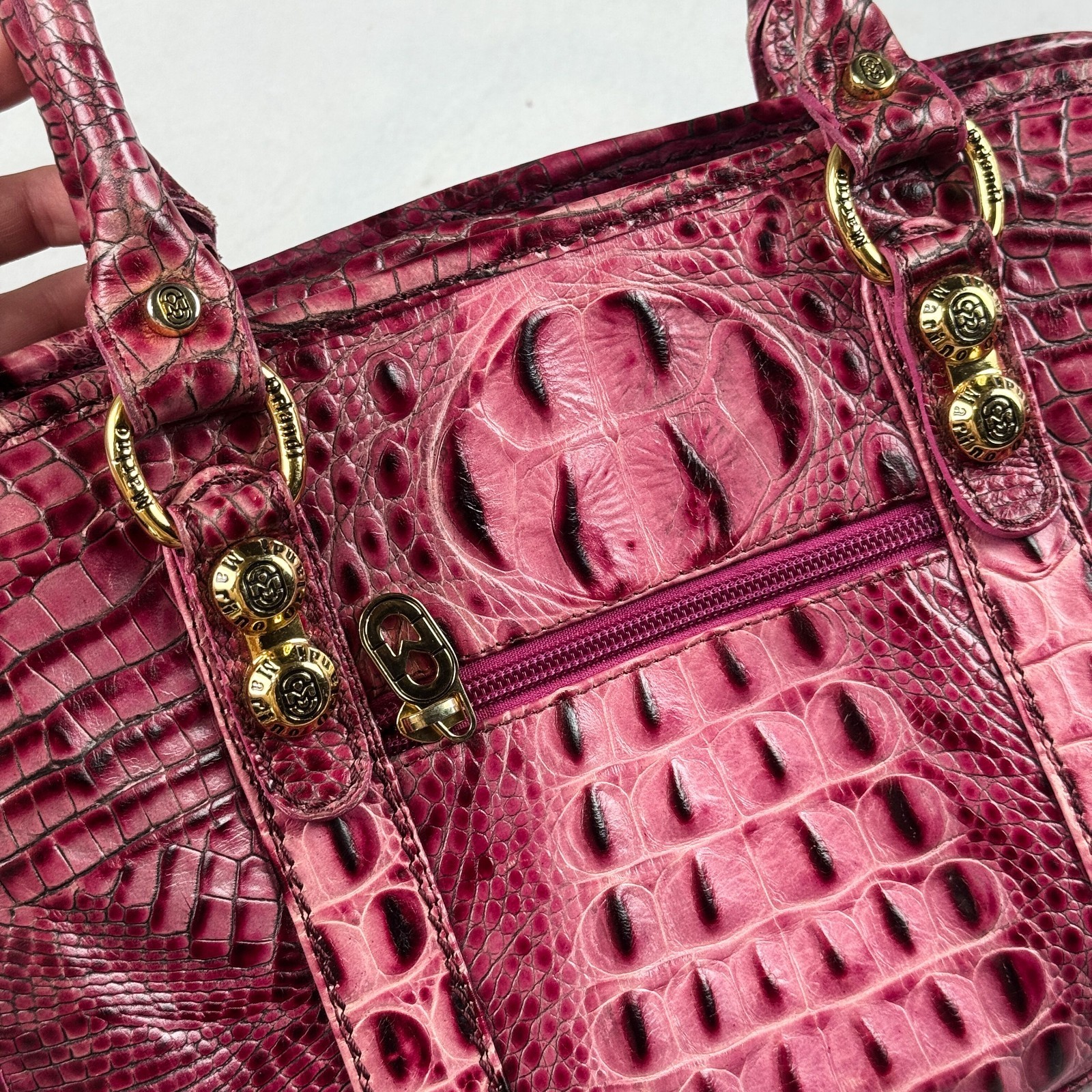 Italy Pink Croc Embossed Handbag Leather Top Handle Purse Retro Shoulder Bag