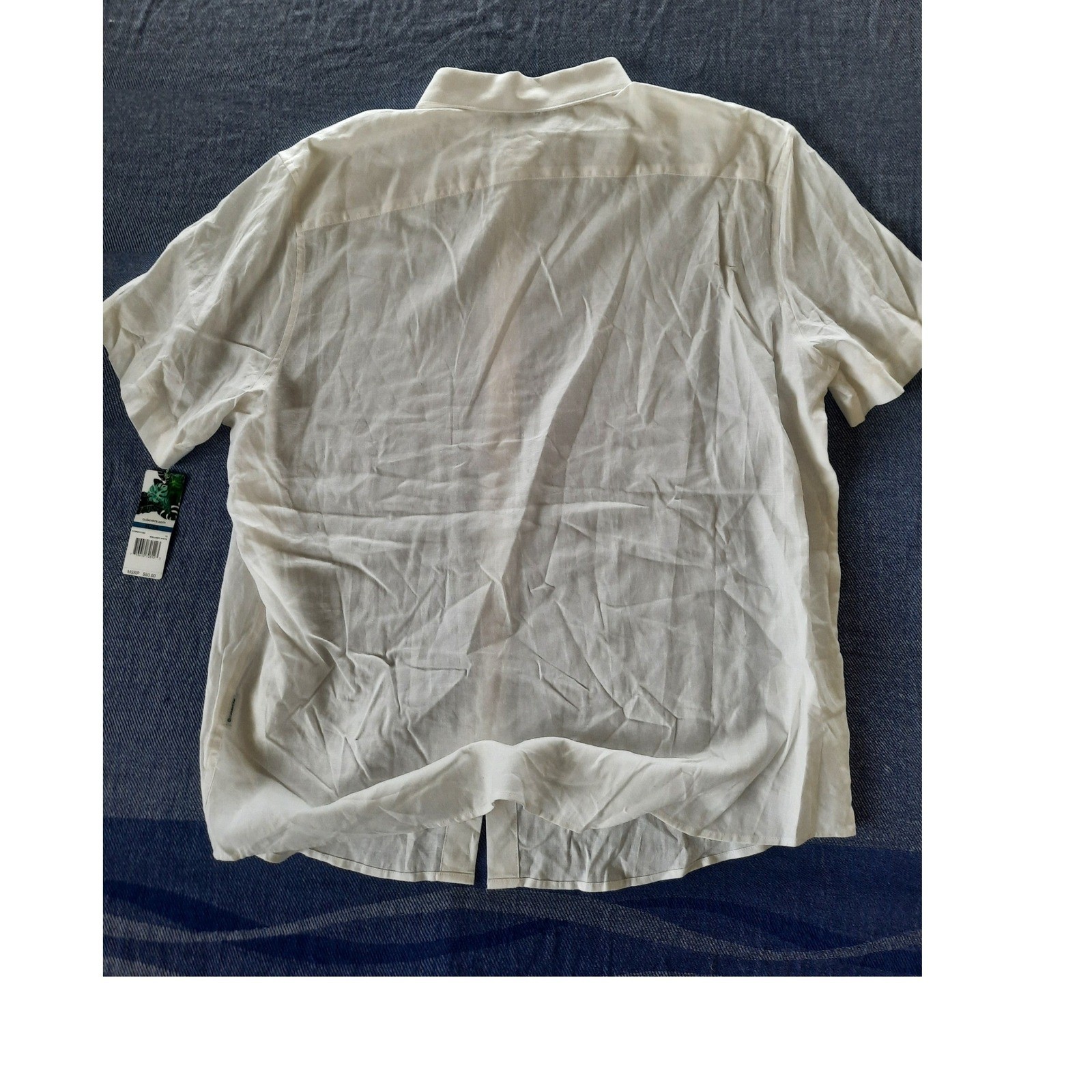 Cubavera Mens XL Short Sleeve Button Down Shirt Brilliant White Linen Blend New