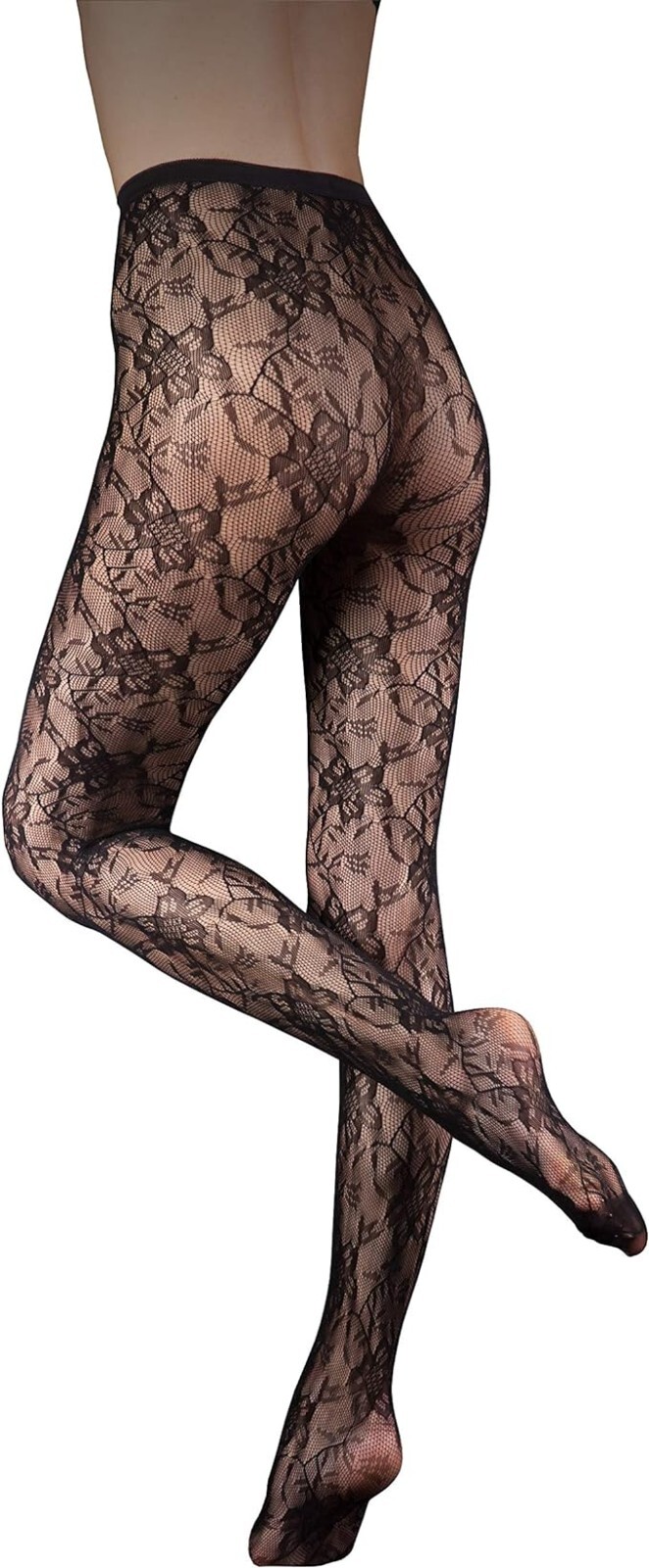 FISHNET TIGHTS Ladder Proof BLACK Floral Pattern COUTURE Ultimates Alexandra M L