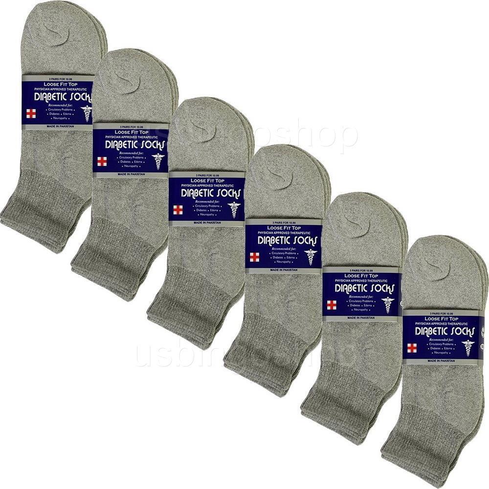 6 Pairs Gray Men Cotton Circulatory Loose Fit Quarter Ankle Diabetic Socks 10-13