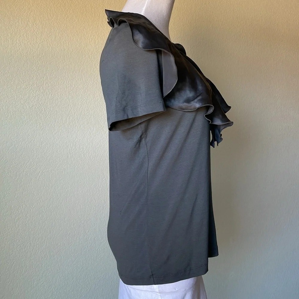 Salvatore Ferragamo gray short sleeve ruffle collar blouse size large