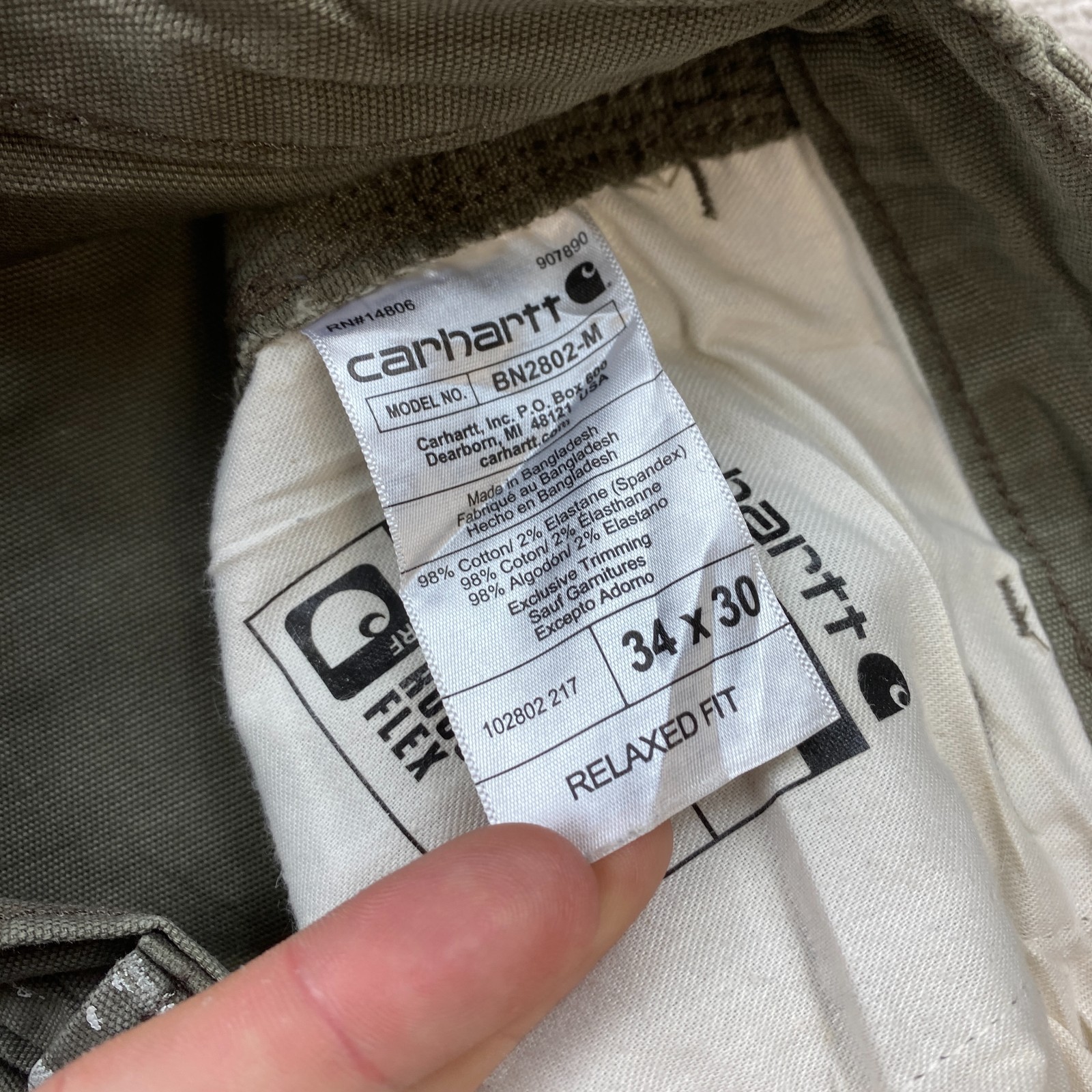 Carhartt 102802 Canvas Double Knee Pants 34 Green Y2K Workwear Rigby Mens 34×30