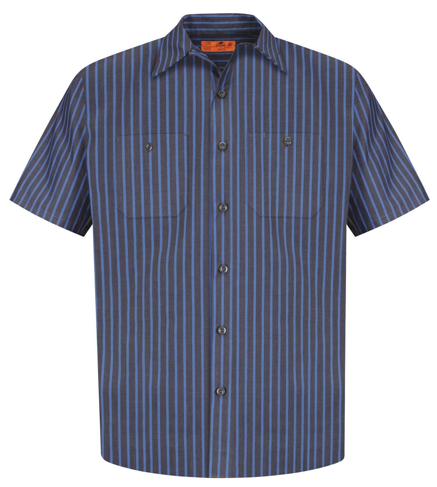 NEW Men Short Slv WORK SHIRT Blue Gray Mechanic Exxon Stripe SP24 EX Red Kap 2nd