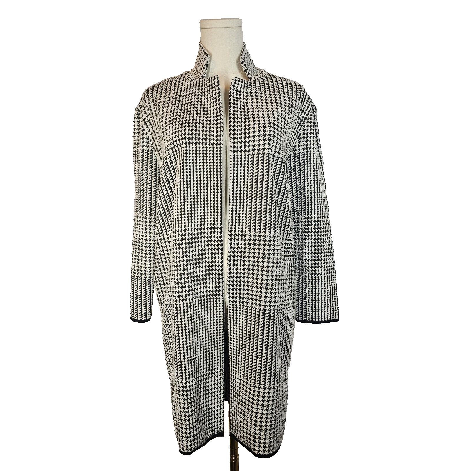 Philosophy Jacquard Houndstooth 3/4 Sleeve Open Front Jacket Career Old Money S
