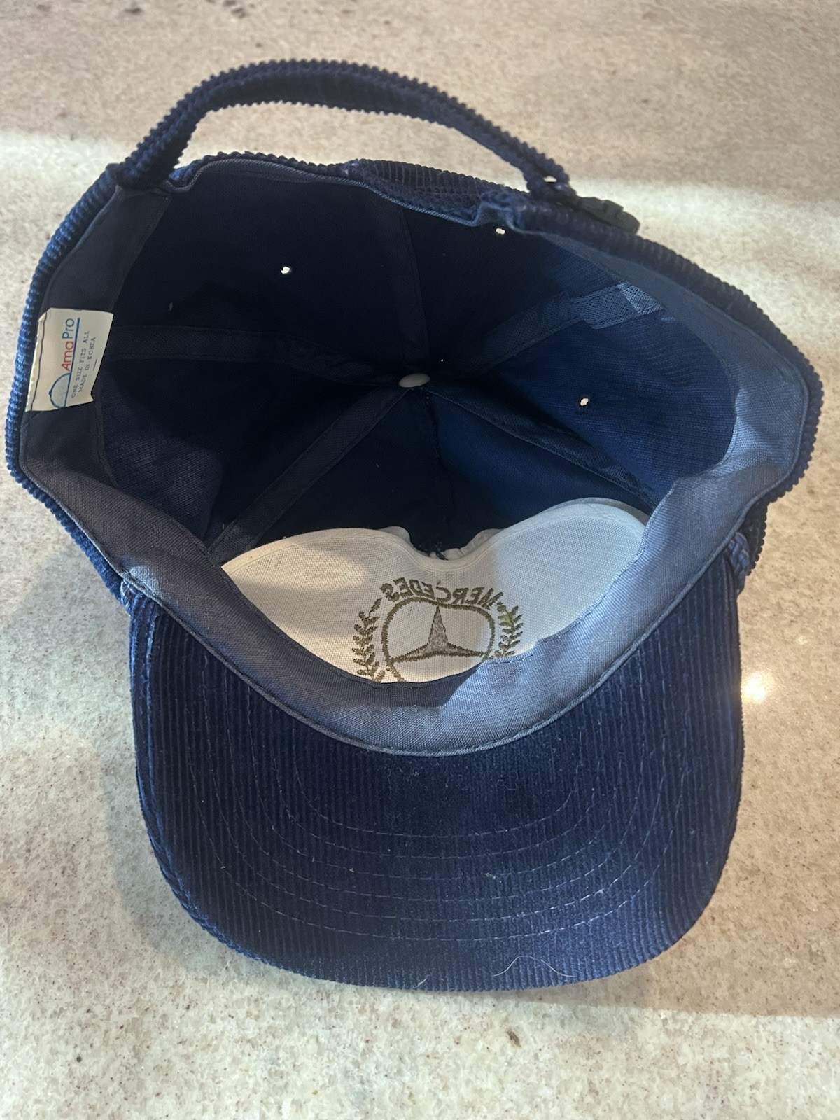 Rare Gold AmaPro Mercedes Benz Corduroy ZipBack Hat Cap Blue Vintage 1990s