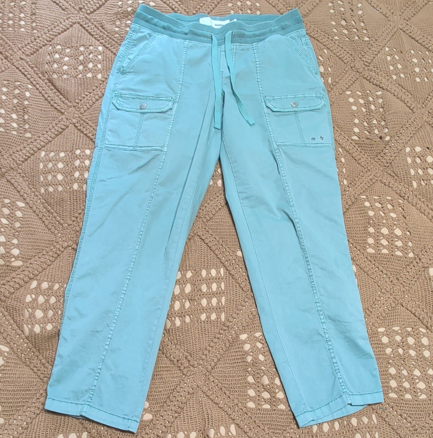 Sonoma Women’s Blue Cargo Jogger Pants Drawstring Pockets Stretch Size 8 28″