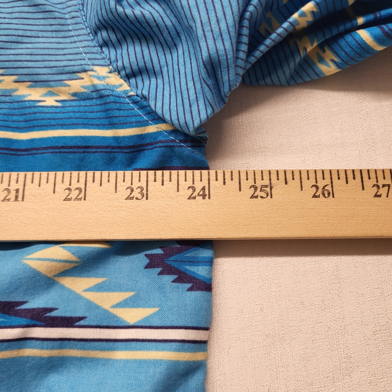 VTG Express Rider Pearl Snap Shirt Mens Large Blue Aztec 90s Western USA Cowboy