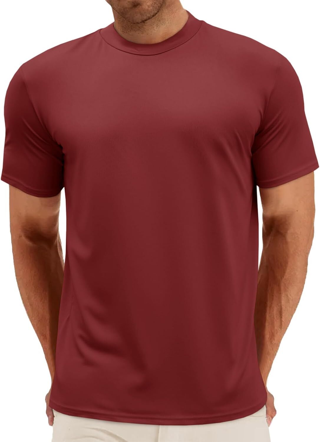 Mens Summer Short Sleeve Mock Turtleneck Tee Casual Basic Pullover Top
