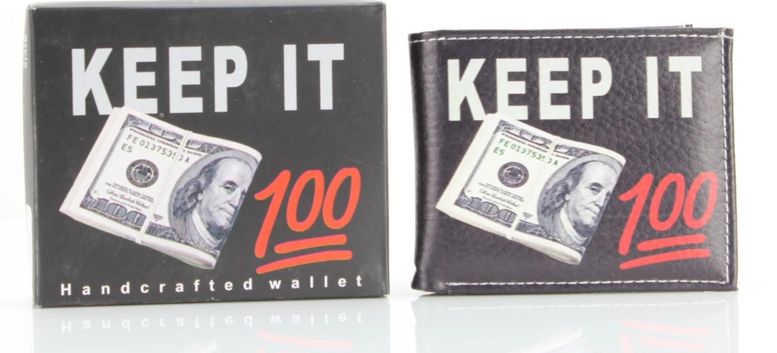 Keep It 100 $100 Bill Printed Wallet Handcrafted BI-Fold Men’s Vegan Leather