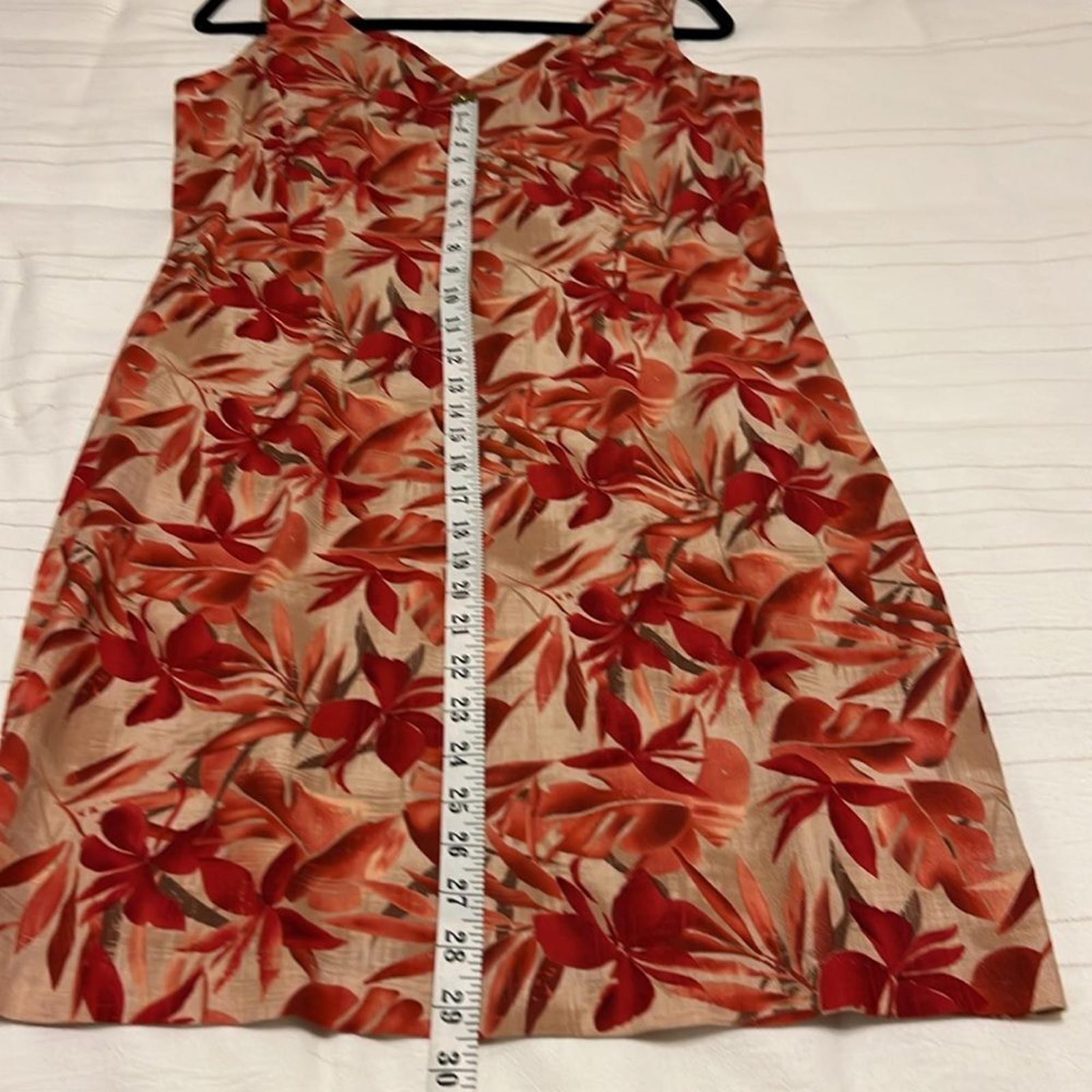 Studio Ease Linen Blend Tropical Floral Shift Dress Coral Red Size 10
