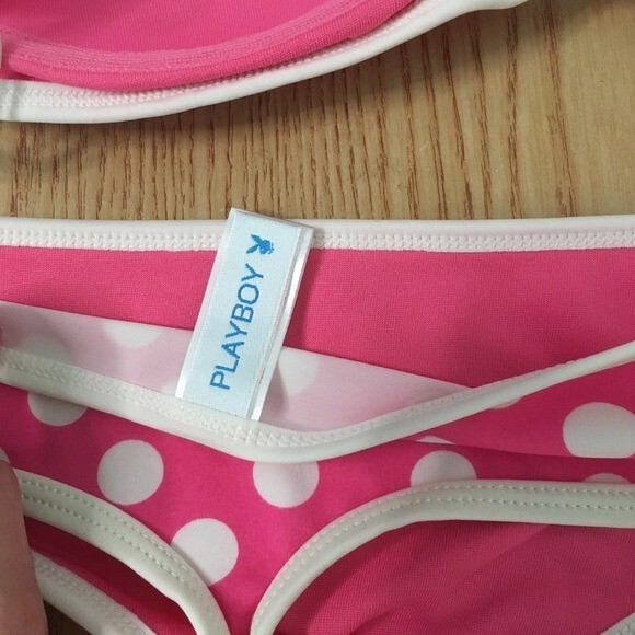New Womens 2pc Super Sexy Playboy Polka Dot Thong Swimsuit Bikini Size Large