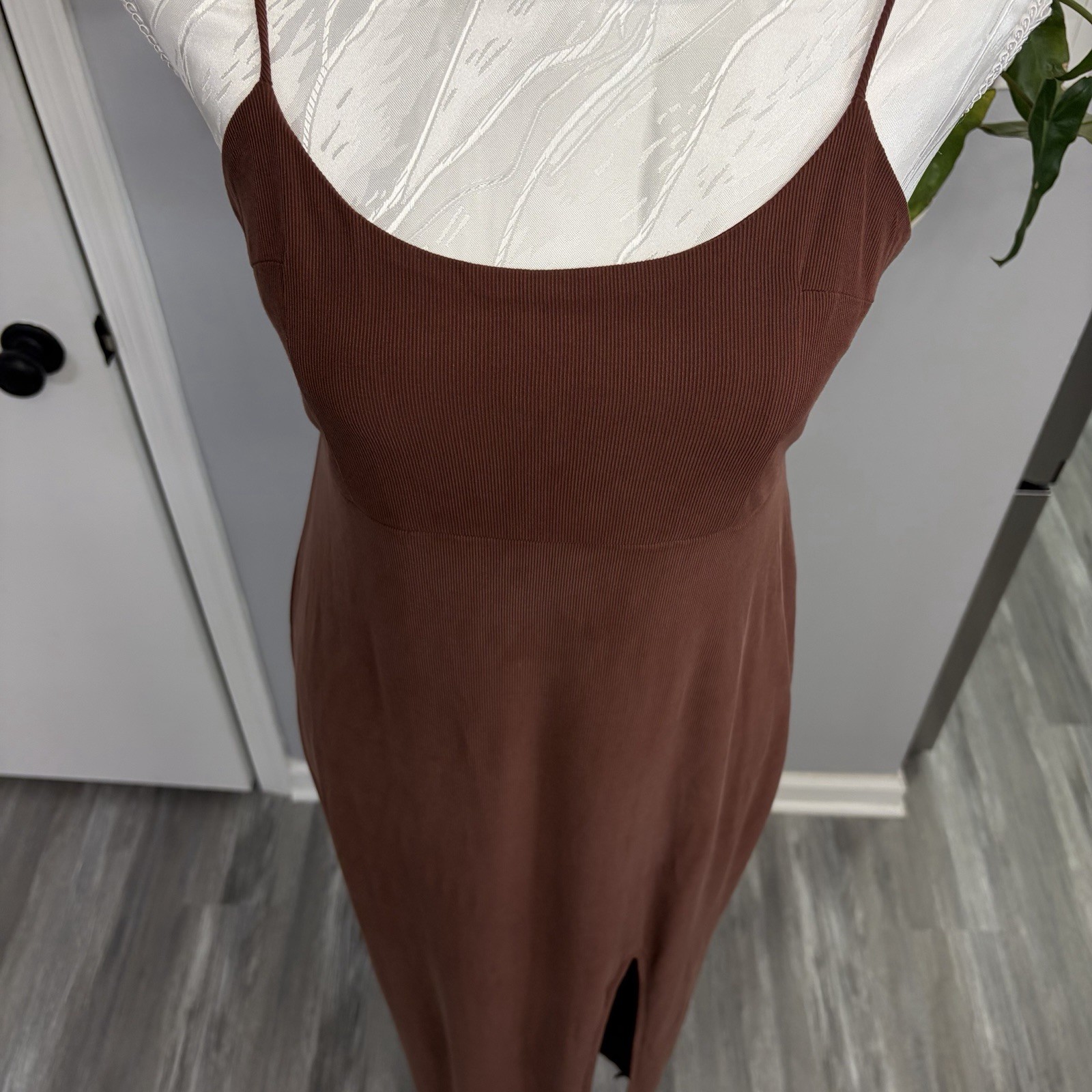 Wild Fable Brown Maxi Dress Womens Small S High Slit Y2K Style Ribbed Knit