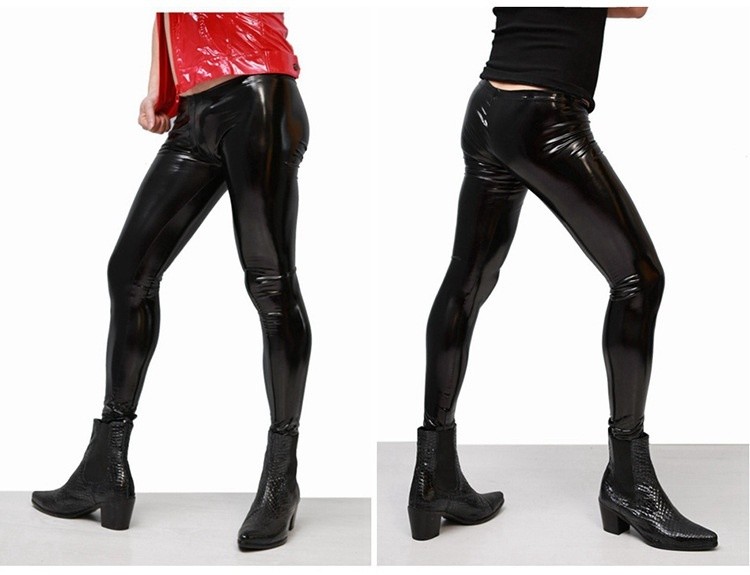 Men Sexy Shiny Leather Pants PVC Vinyl Wet Look Long Tight Trousers Clubwear