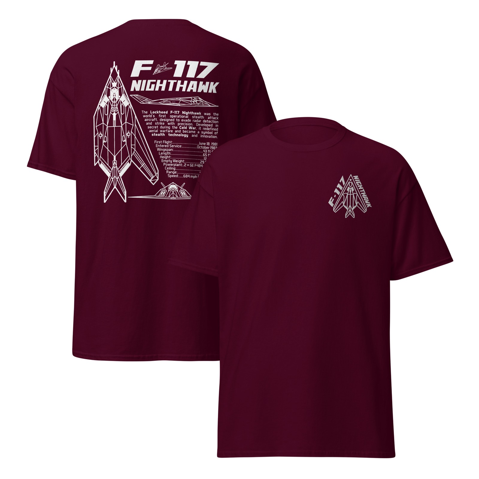 F-117 Nighthawk Stealth Fighter Jet | Embroidered Badge & Technical Back Print