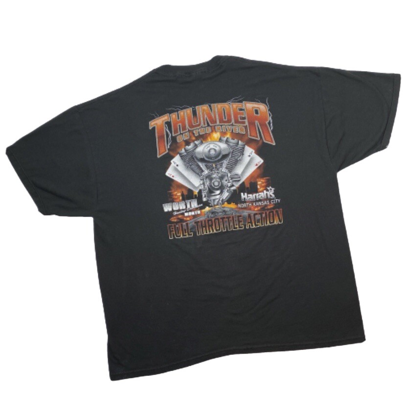 VTG Biker T Shirt USA Thunder on the River Black Double Sided XXL Motorcycle 2XL