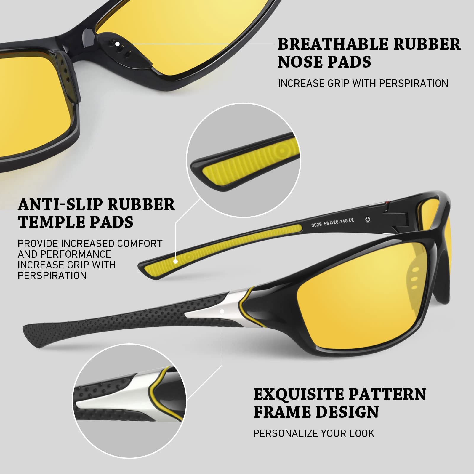 Night Vision Driving Glasses for Men Women,Sports Style Wrap Around Anti Glar…
