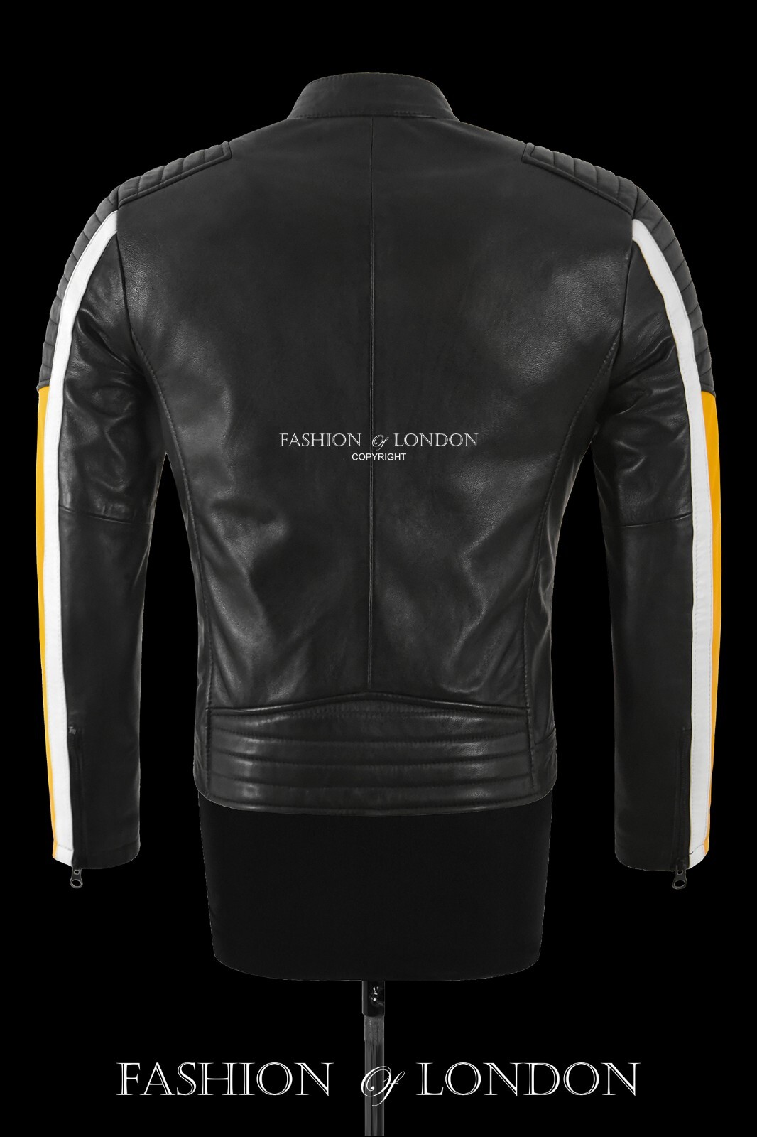 Cafe Racer Men’s Biker Leather Jacket Black Yellow Retro Style Motocross Jacket