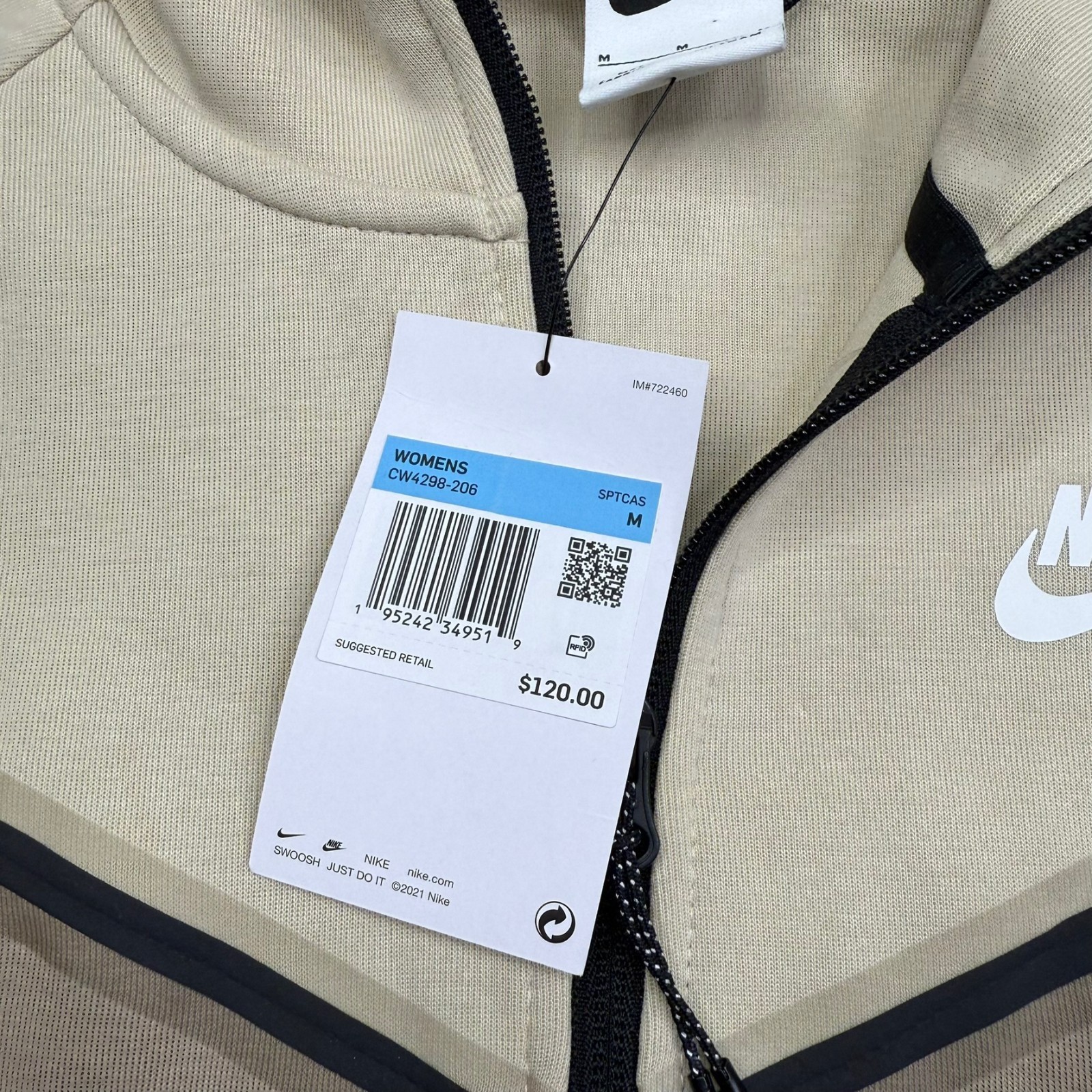 NWT Nike Sportswear Womens Beige Tech Fleece Windrunner Full Zip Hoodie Size M