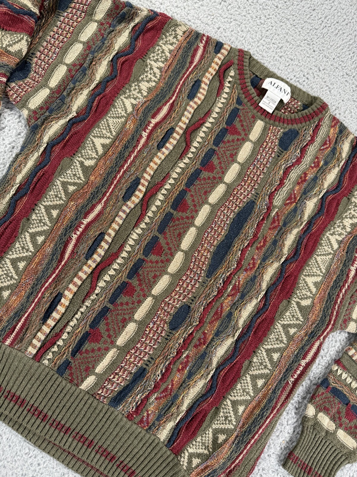 Vintage 80s 90s 3D Thick Texture Cable Abstract Grunge Hip Hop Sweater Small