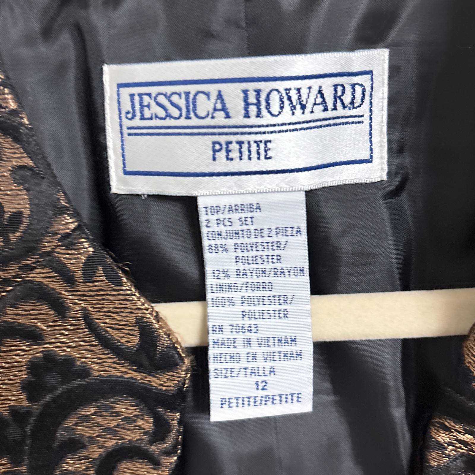 Jessic Howard Jacket 12 Petite Gold Black Floral Cocktail Evening Formal Bolero