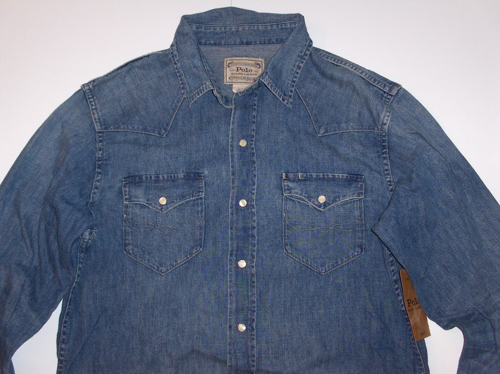 POLO RALPH LAUREN Men’s Long Sleeve Classic Fit Denim Western Snap Shirt, BLUE
