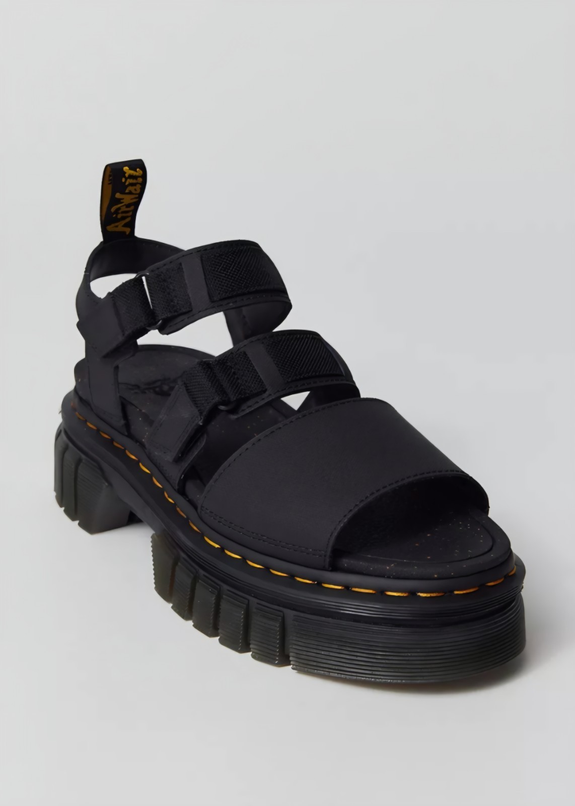 Womans Dr Martens Ricki Nappa Lux Leather 3-Strap Platform Black Sandals Size 9