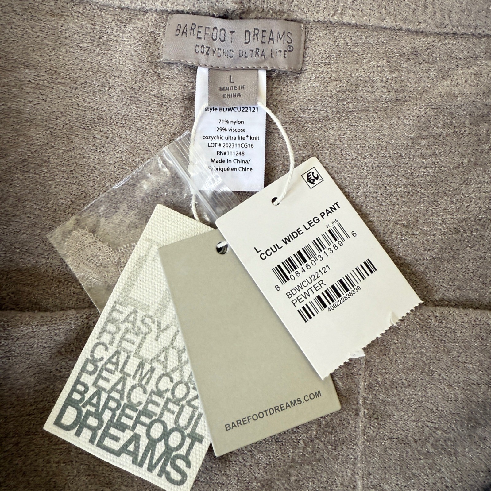 Barefoot Dreams CozyChic Ultra Lite Wide Leg Pants Pewter Gray Large NWT Lounge