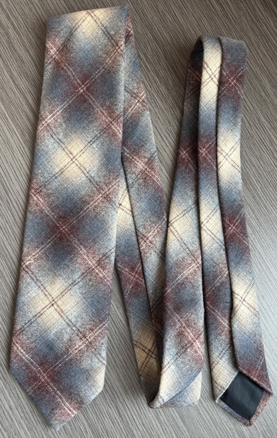Pendleton Neck Tie Virgin Wool Plaid Checks 55in x 3-1/8in Blue Maroon Beige