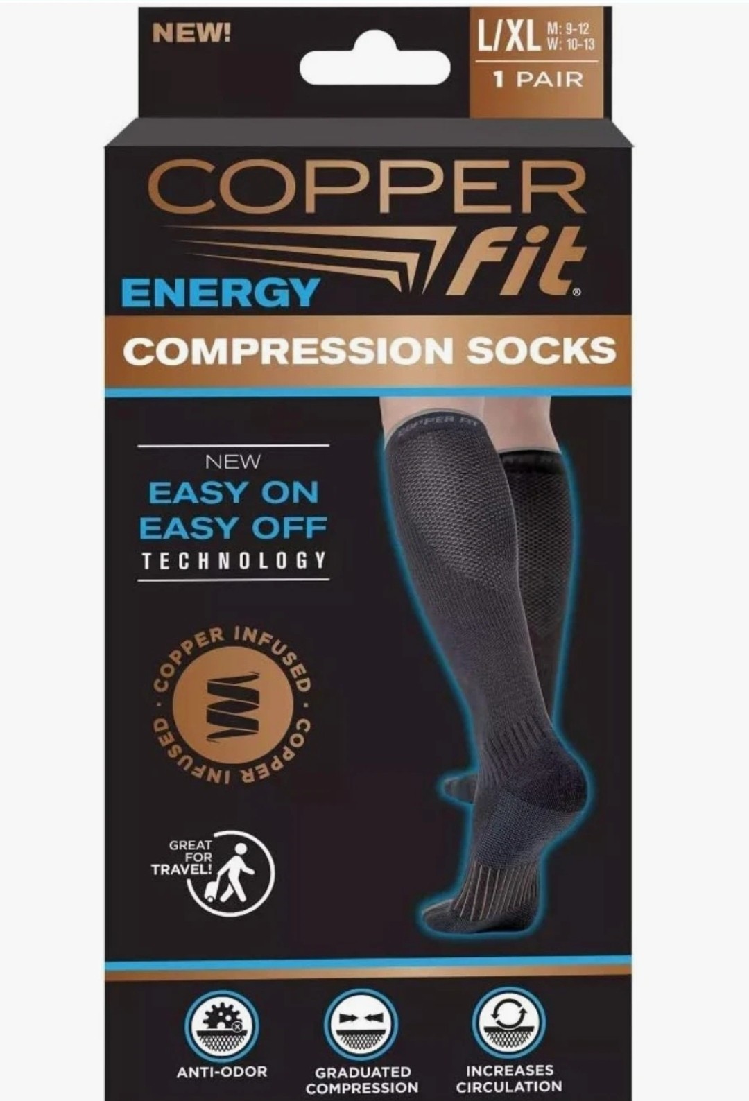 NWB. Copper Fit Energy Compression Socks Large and XL, Men and Women.