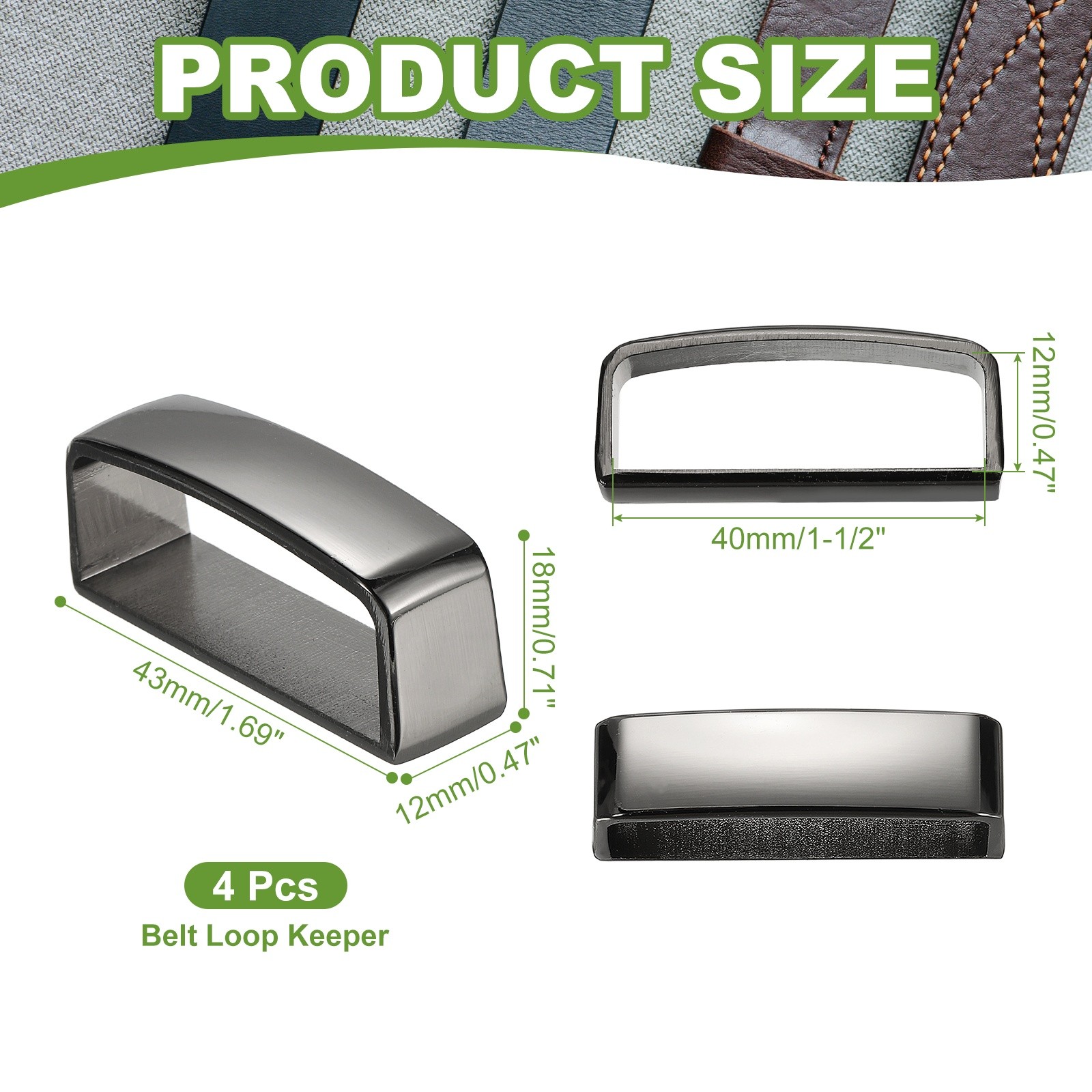 4 Pcs Black 1-1/2 Inch 40mm Belt Loop Keepers Alloy Belt Men’s Buckle for Fixing