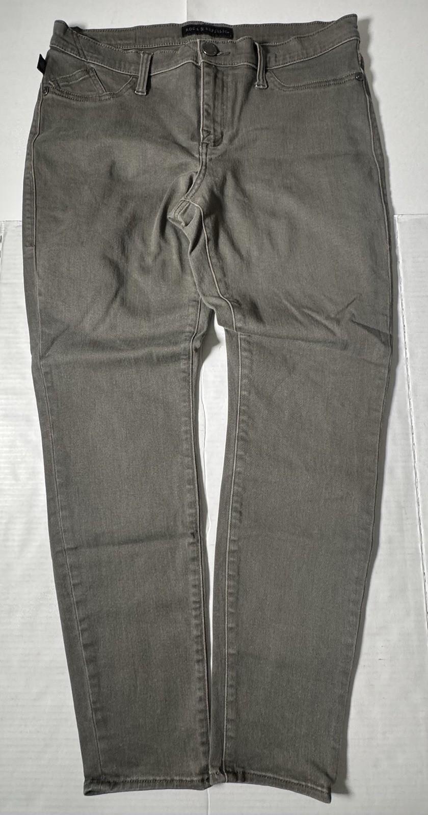 Pre Owned Excellent Rock & Republic Kashmiere Denim Jeans Olive Green Women 12 M