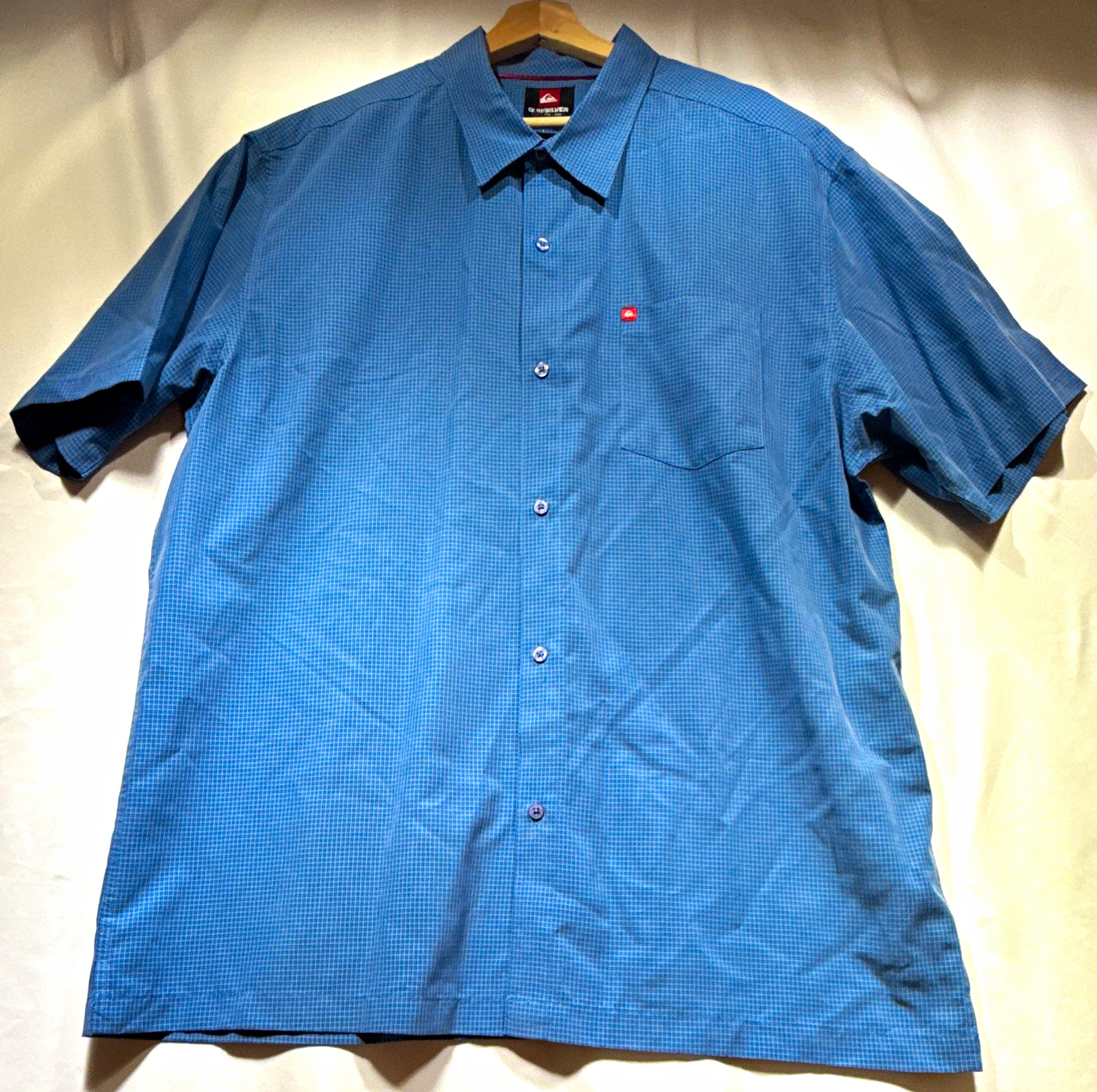 Quiksilver Waterman Men’s 2XL Blue Check Woven Button-Up Shirt SS Pockets