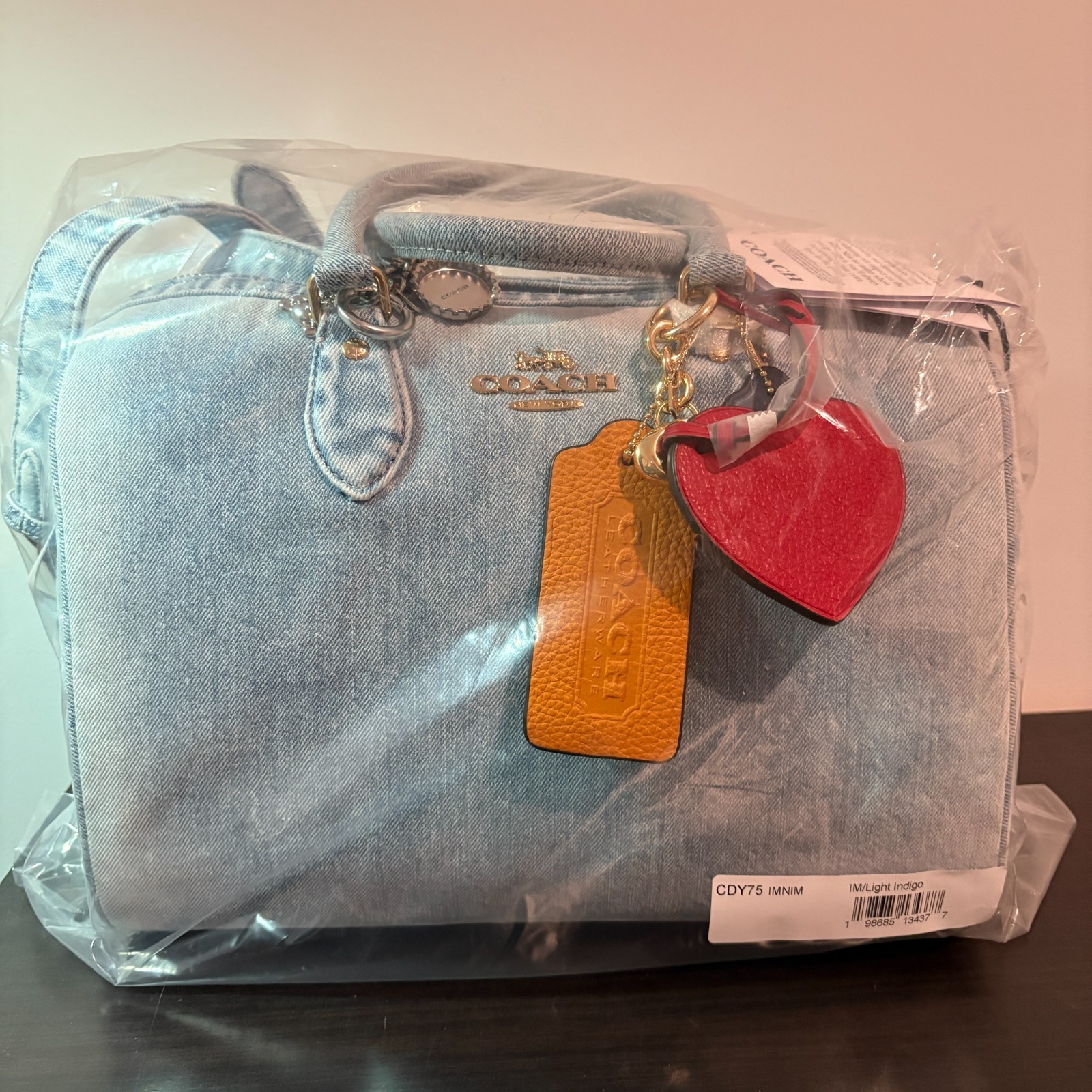 NWT Coach Rowan Large Satchel Bag In Loved Denim With Charms CDY75 Authentic