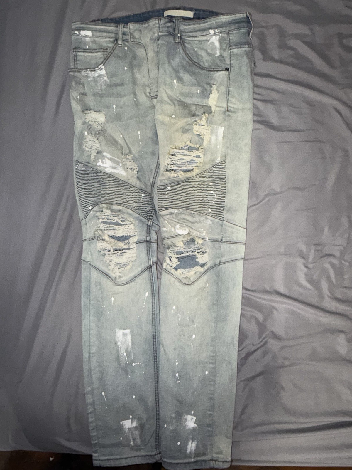nANA jUDY Men’s Blue Light Wash Distressed Skinny Slim Fit Mid Rise 5-Pocket