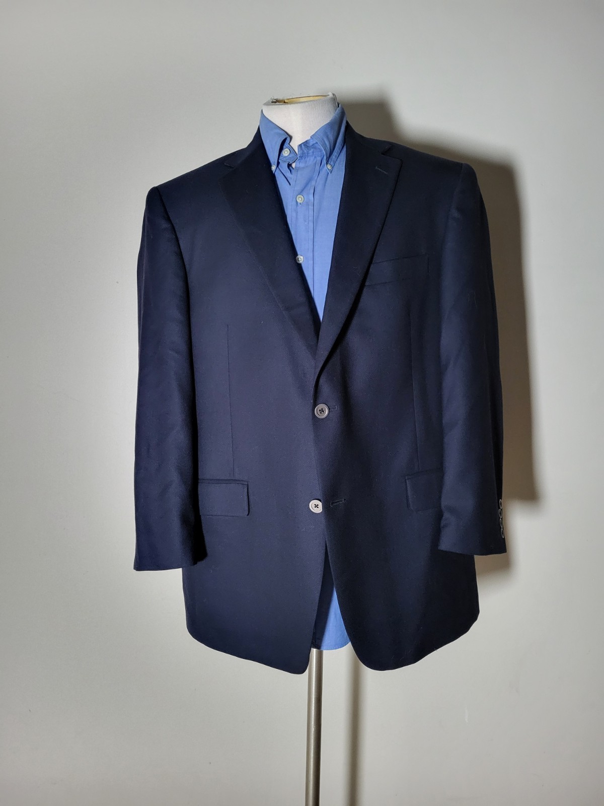 Hart Schaffner Marx Gold Trumpeter Navy Hopsack Silver Button Blazer 44R 44S