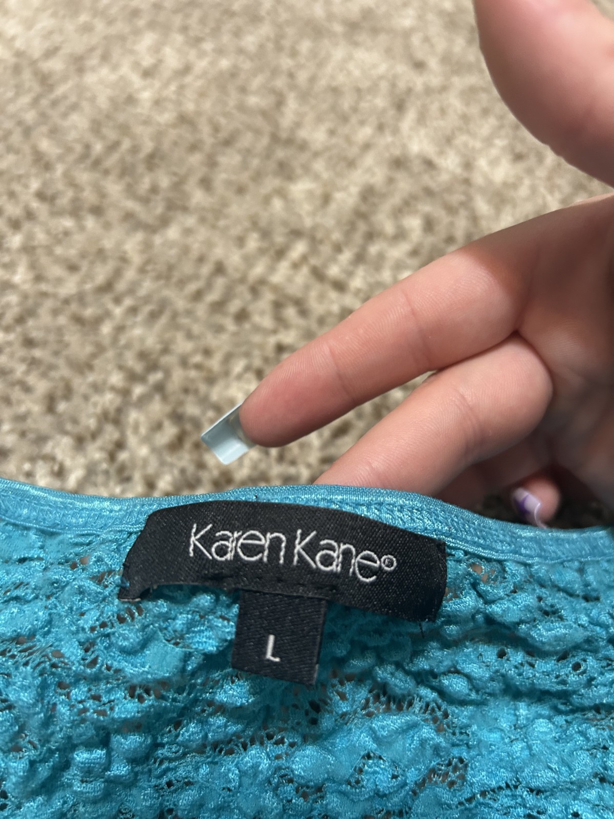 Karen Kane Turquoise Floral Lace 3/4 Sleeve Y2K Top Size L