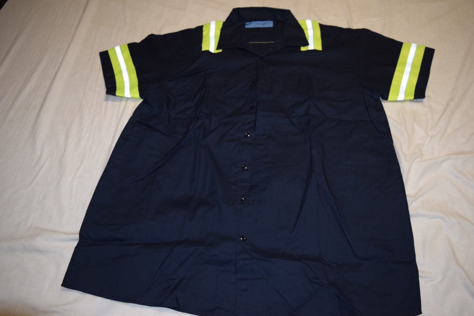 CINTAS COMFORT FLEX MENS HI VIS SHORT SLEEVE SAFETY NAVY BLUE WORK SHIRT, 3XL
