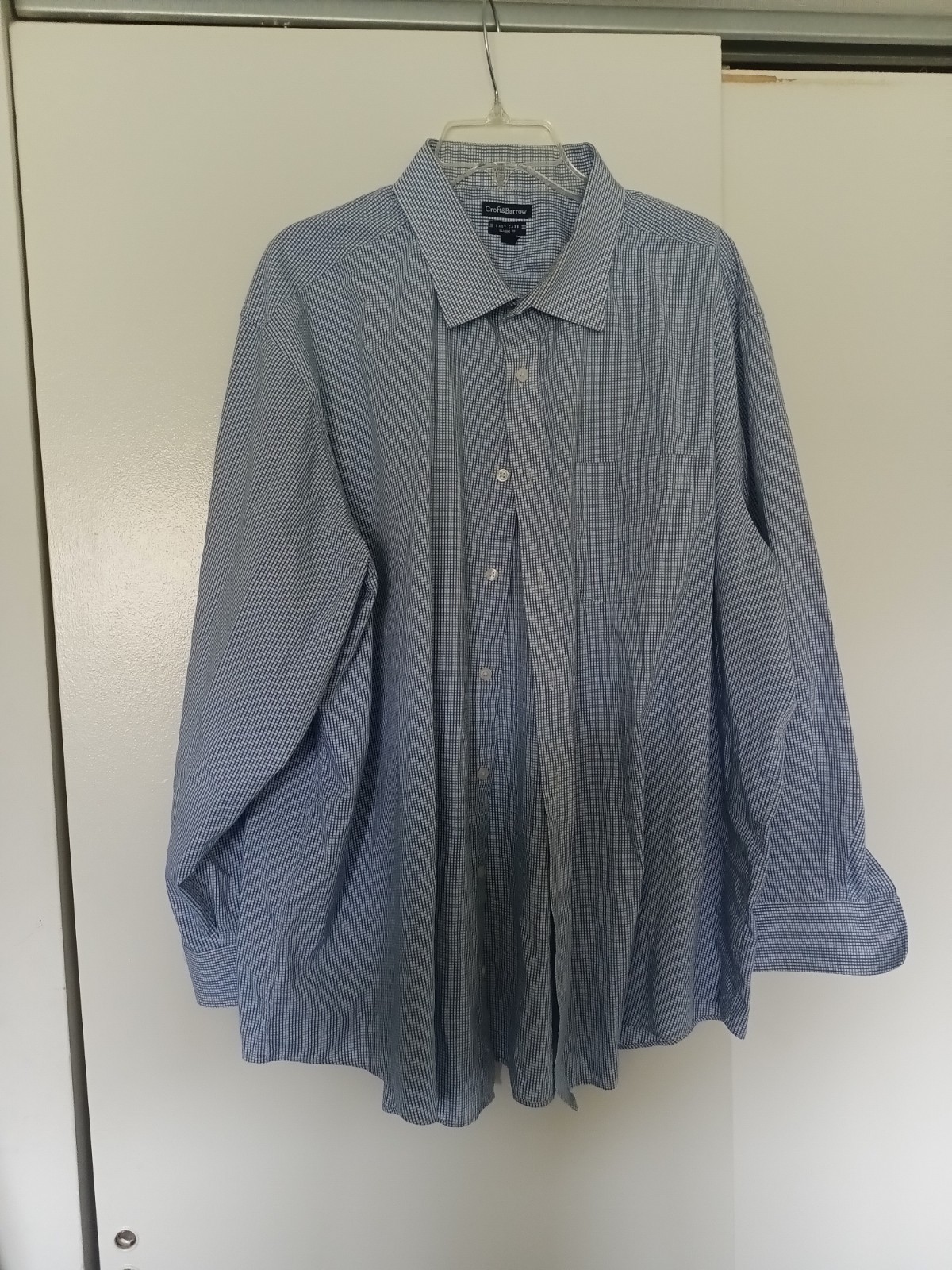 Croft & Barrow Easy Care Classic Fit Blue White Check Dress Shirt 20 34/35