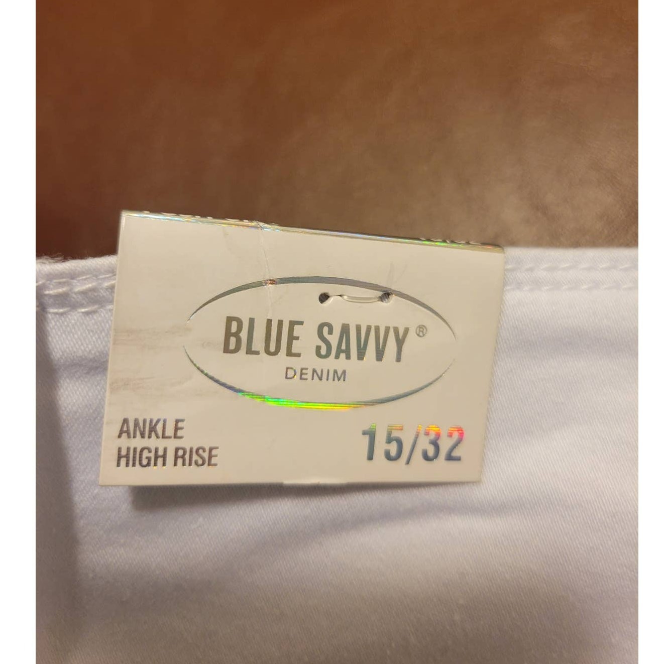 NEW High Rise Jeans 4 button Blue Savvy White Straight Leg Ankle Size 15 / 32