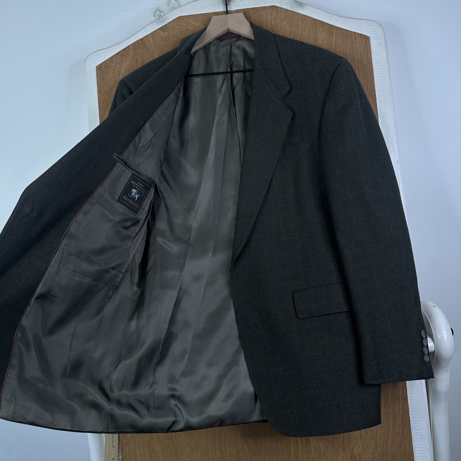 VTG Hart Schaffner Marx Suit Mens 40R Brown Glen Check 2 Button Wool Pants 34×29