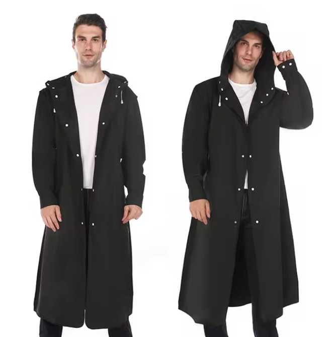 Men/Women Black Waterproof Raincoat Rain Coat Trench Poncho Rainwear Jacket