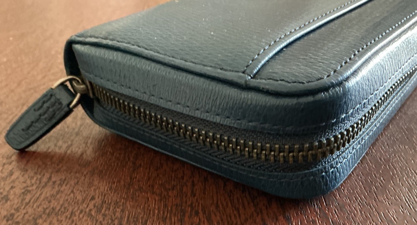 TUMI ~MONACO COLLECTION~ 8” TRAVEL/MULTI-PURPOSE WALLET ~ TEXURED LEATHER ~ BLUE