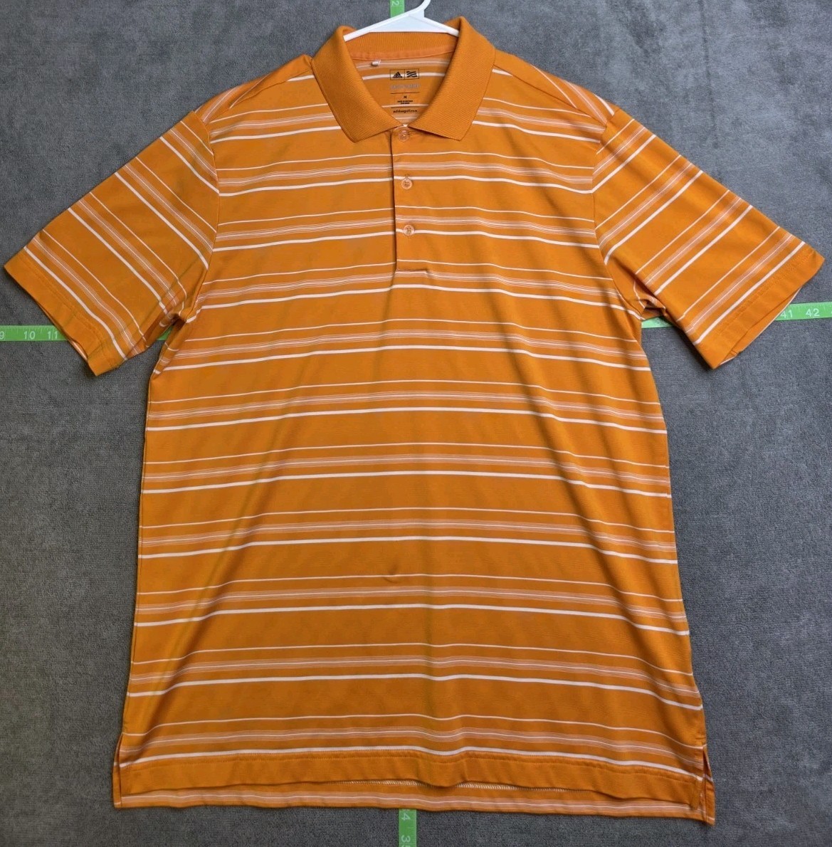 Adidas Golf Puremotion Polo Shirt Men’s M Orange White Stripes 3 Button Placket