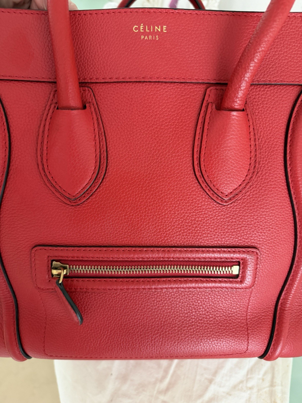 Authentic Celine luggage Tote bag Red Calf Skin