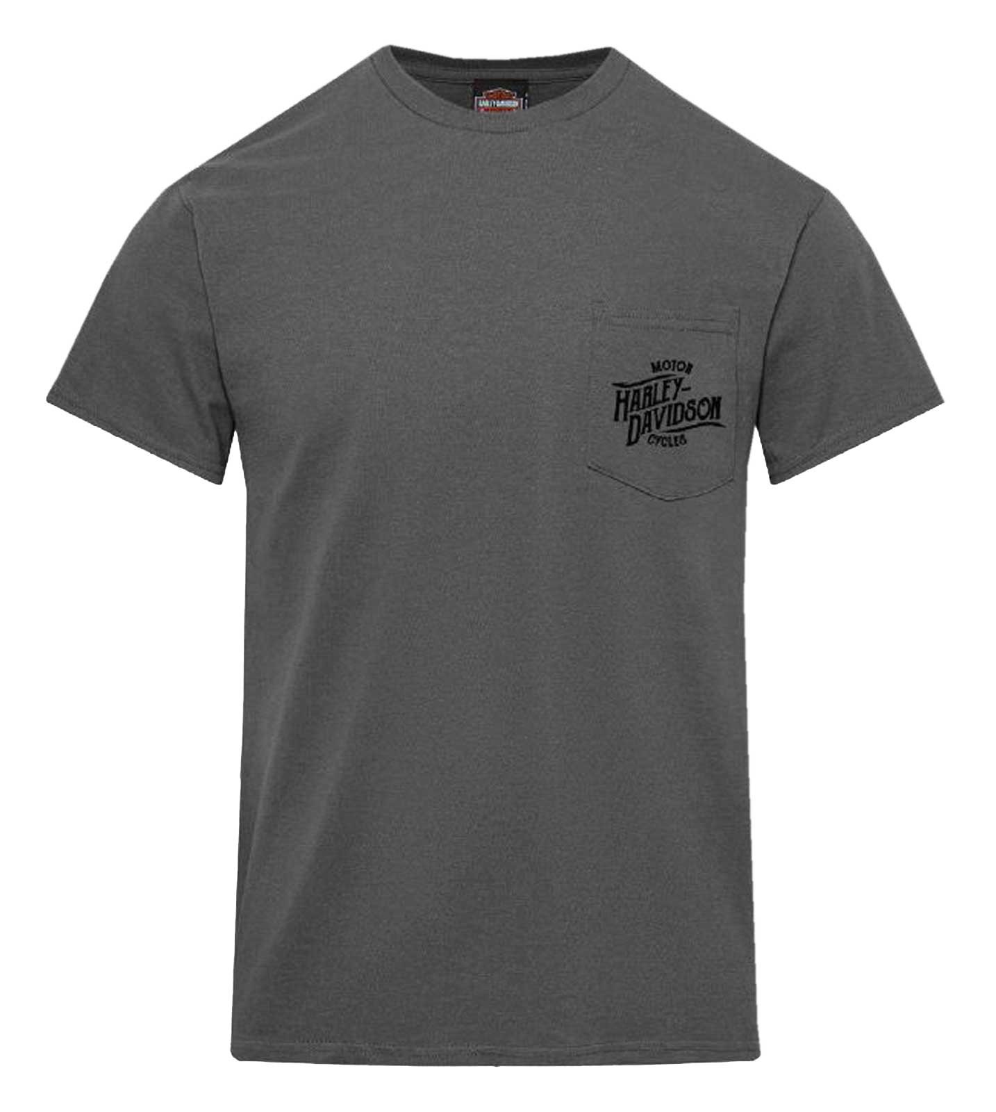 Harley-Davidson Men’s Punch Short Sleeve Chest Pocket Cotton Tee, Charcoal