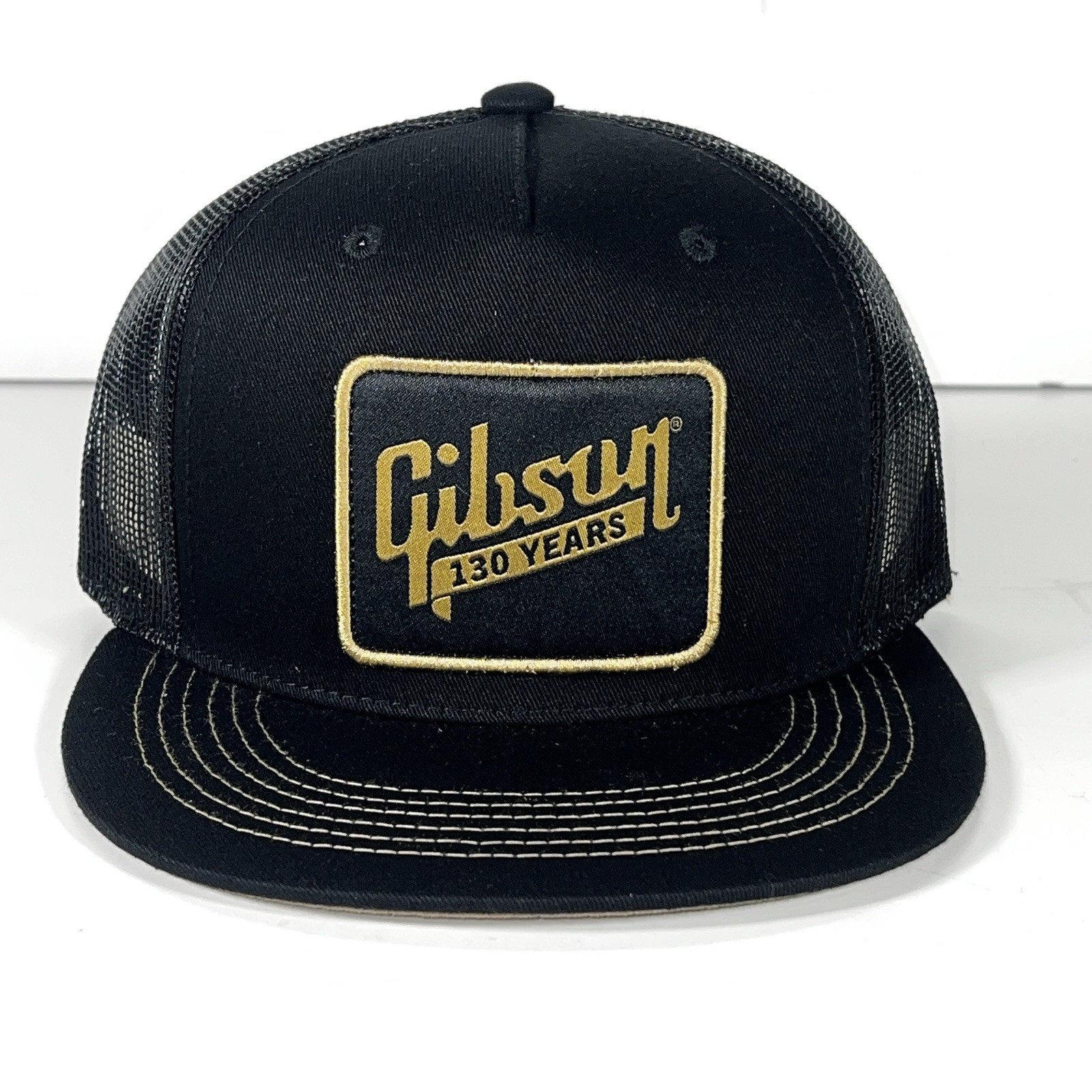 GIBSON Black Trucker Snapback Mesh Back 130 Year Anniversary Authentic Gibson