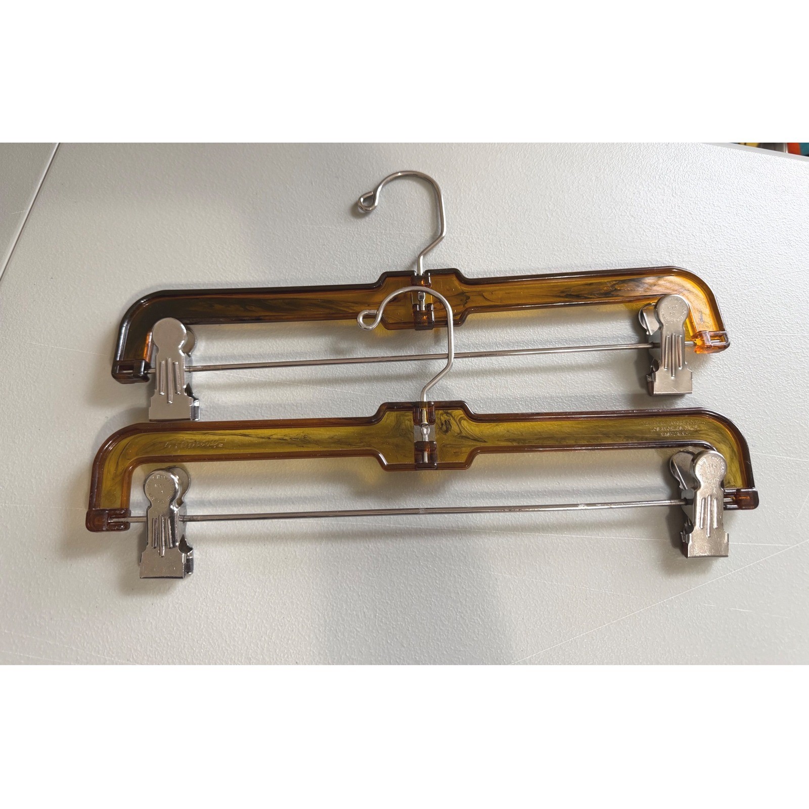 Vintage Henry Hanger Amber Tortoiseshell Lucite Skirt Pant Hangers Set of 2