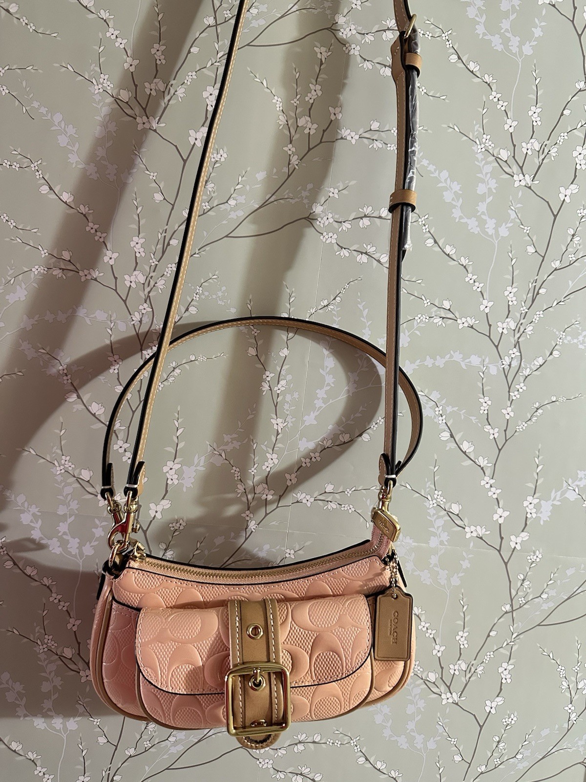 NWT Coach Ashton Mini Shoulder Bag In Signature Leather Faded Blush/Gold CEN11